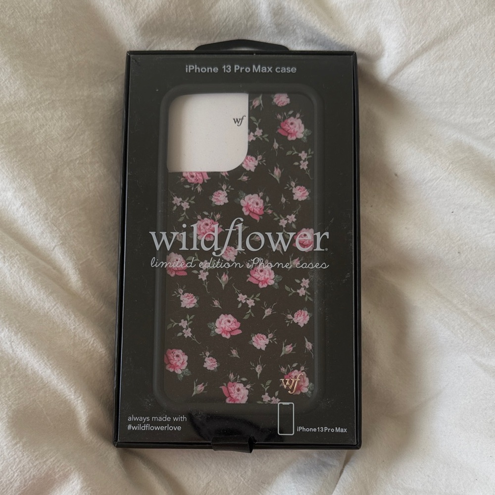 Wildflower iPhone 13 Pro Max Case - Black with Pink Floral Design